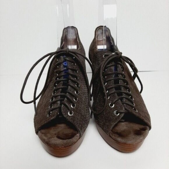 JEFFREY CAMPBELL Roosevelt Handmade Havana Suede Peep-toe Heels Taupe Sz 6.5 M - Picture 4 of 12